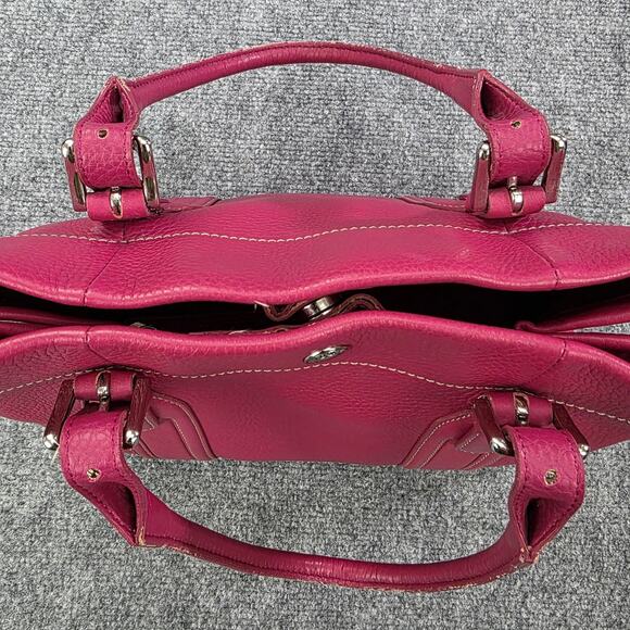 Fossil Pebbled Leather Satchel Bag Womens Fuchsia Pink Tote Handbag 75082 - Picture 9 of 16